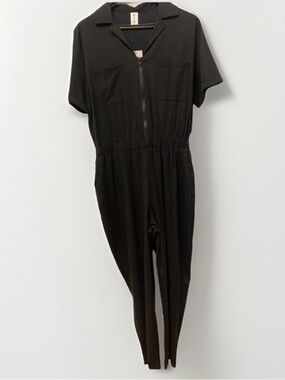 Smash + Tess Kimi Coveralls Black Short-Sleeve Zip-Front Jumpsuit